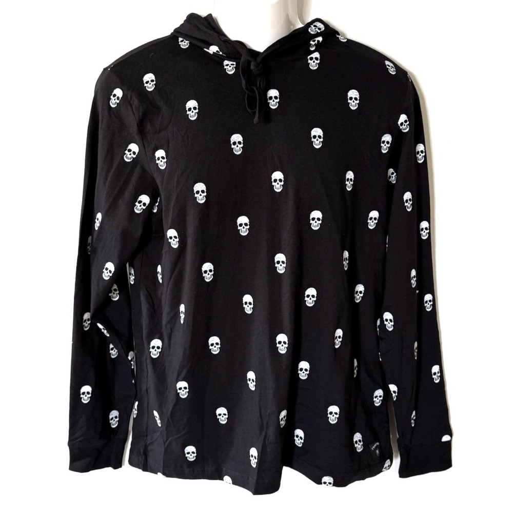 Denim & Flower Sweatshirt M Hoodie Black White Skulls Frightmare Lightweight